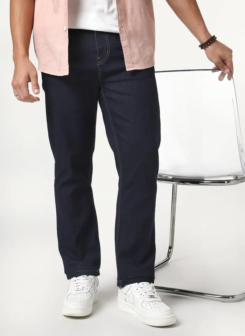 Urbano Fashion Men's Dark Blue Straight Fit Heavy Washed Denim Jeans Stretchable